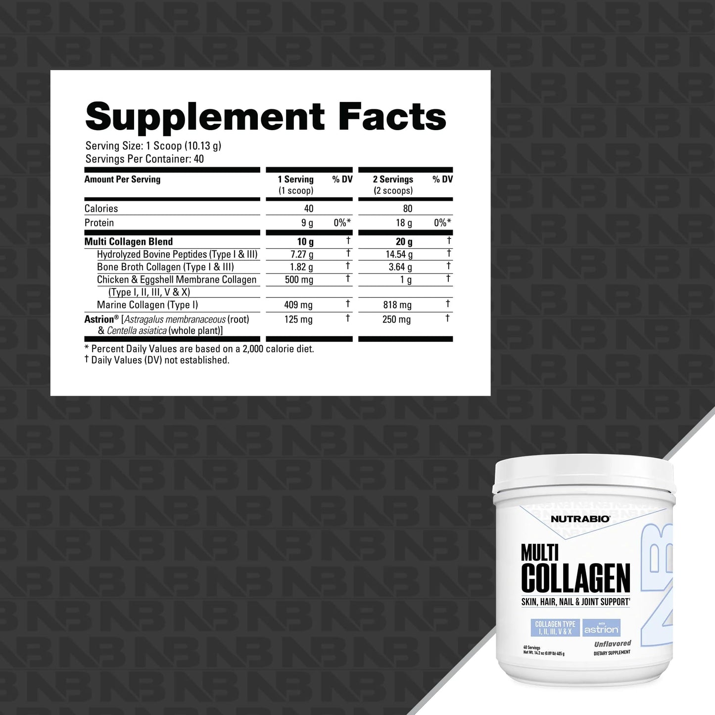 NutraBio Multi Collagen Powder - Hydrolyzed Collagen Peptides for Glowing Hair & Skin - Grass-Fed - Collagen Powder for Women and Men - 40 Servings- Unflavored