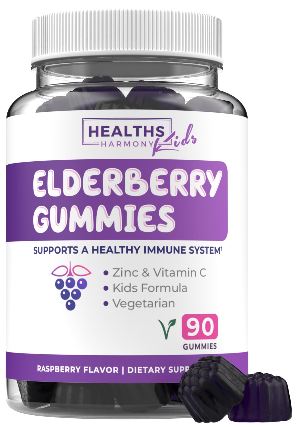 Vegan Sambucus Elderberry Gummies for Adults - Black Elderberry Vitamin C and Zinc Gummies for Daily and Seasonal Wellness - Delicious and Nutritious Immune Support Gummy (1 Month Supply)