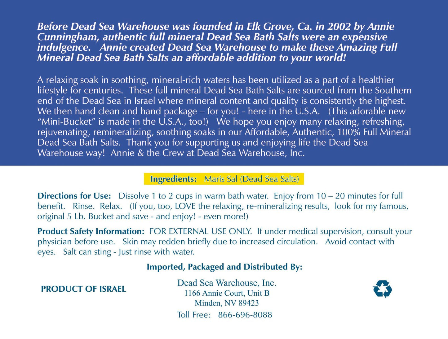 Dead Sea Warehouse-Amazing Minerals Dead Sea Bath Salts,100% Full Mineral Therapeutic Bath Salts, Detoxifying & Moisturizing, Exfoliating for Dry Skin, Unscented(5 lbs)