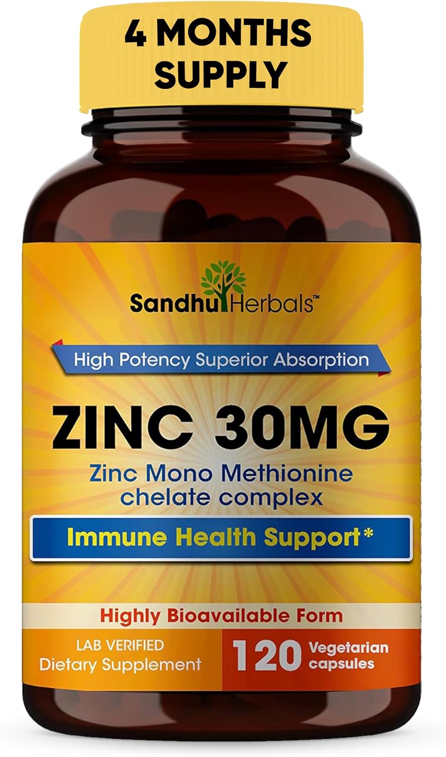 Sandhu Herbals Zinc Supplement and Organic 4 in 1 Ashwagandha Capsules with Zinc| Supports Healthy Skin, Immune System| Non-GMO