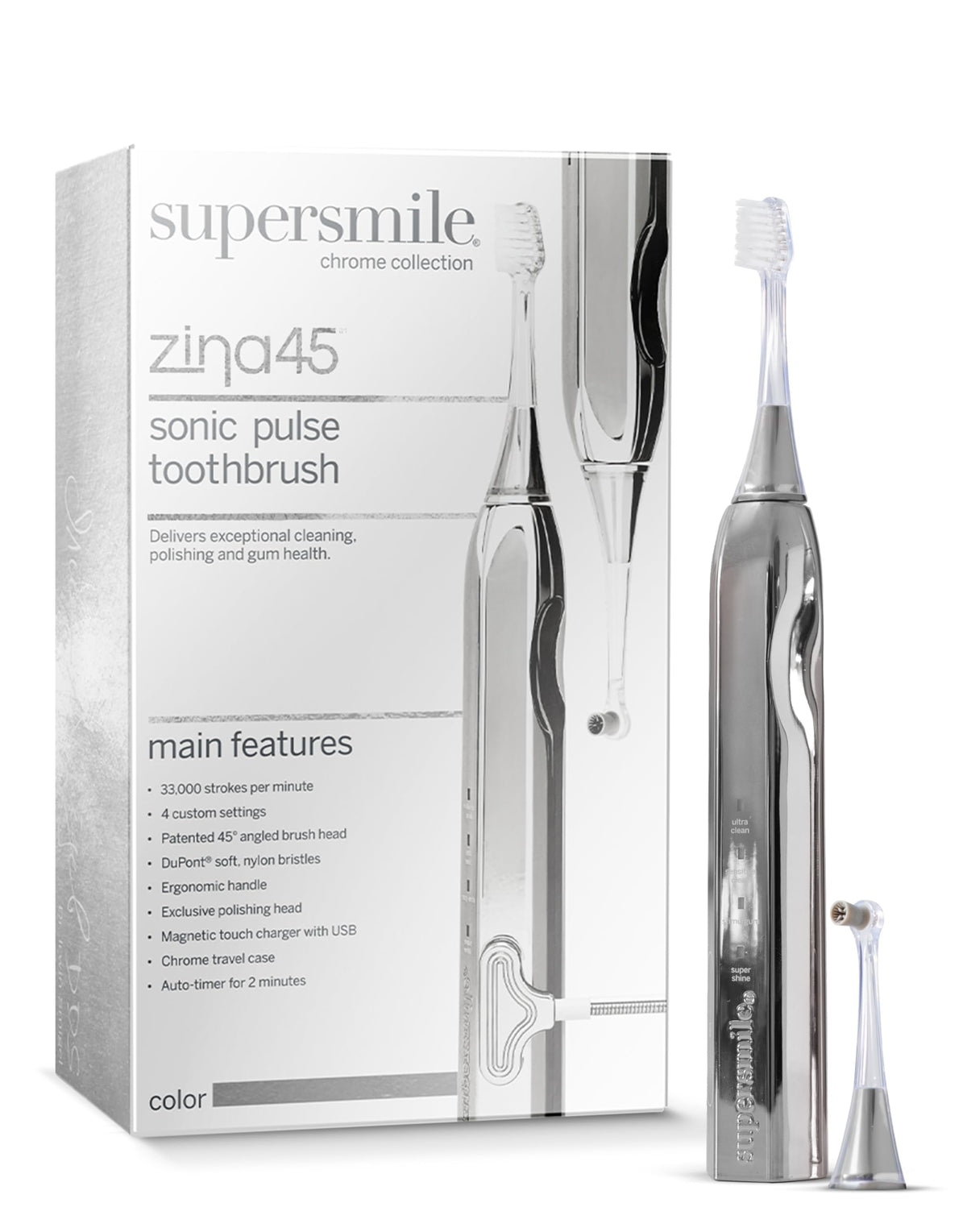 Supersmile Zina45 Deluxe Sonic Pulse Toothbrush, Rose Gold, Rechargeable