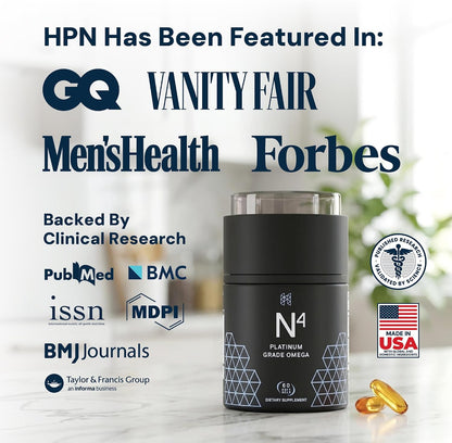 HPN N(4) Icelandic Omega-3 Fish Oil, 3,000 mg DHA & EPA | Increase Muscle Growth, Joint, and Brain Health | No Heavy Metals or Toxins | 60 Softgel Capsules