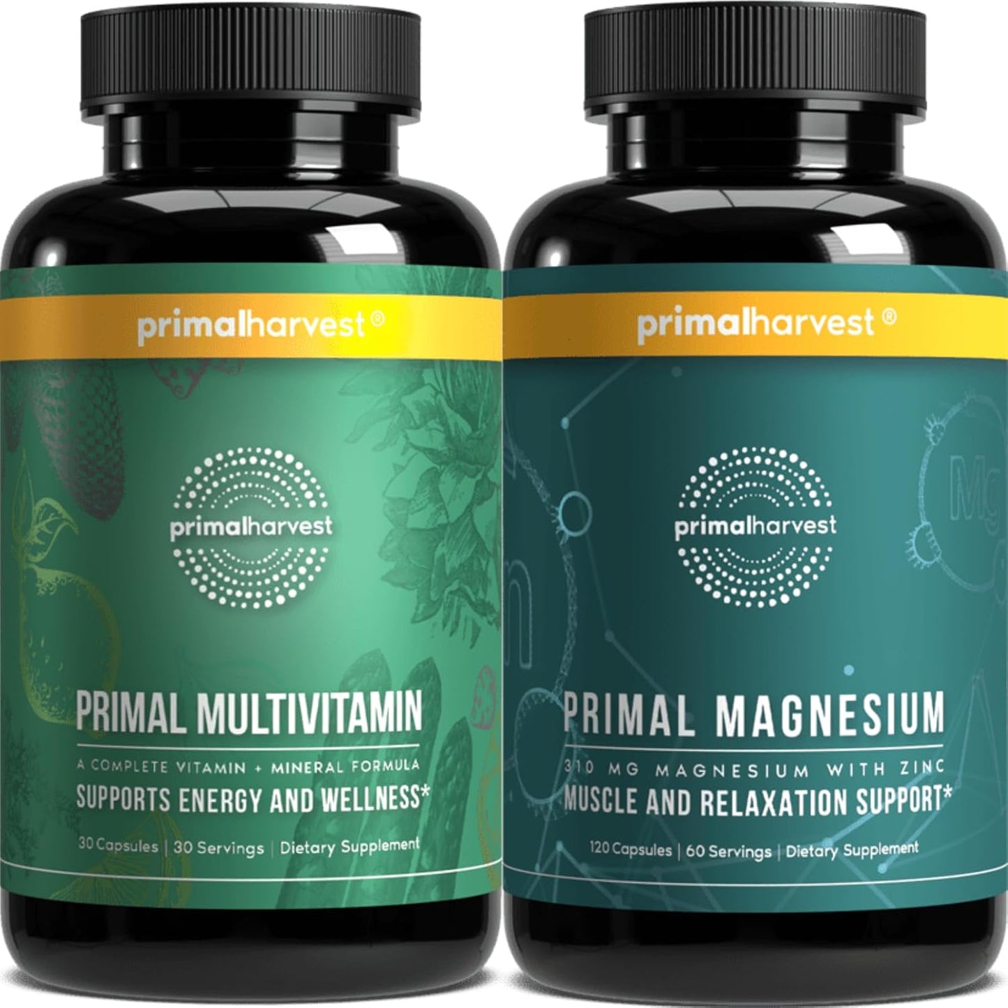 Primal Harvest Multivitamin & Magnesium Supplements for Women and Men Multi Vitamin Capsules and Magnesium Glycinate Pills Bundle