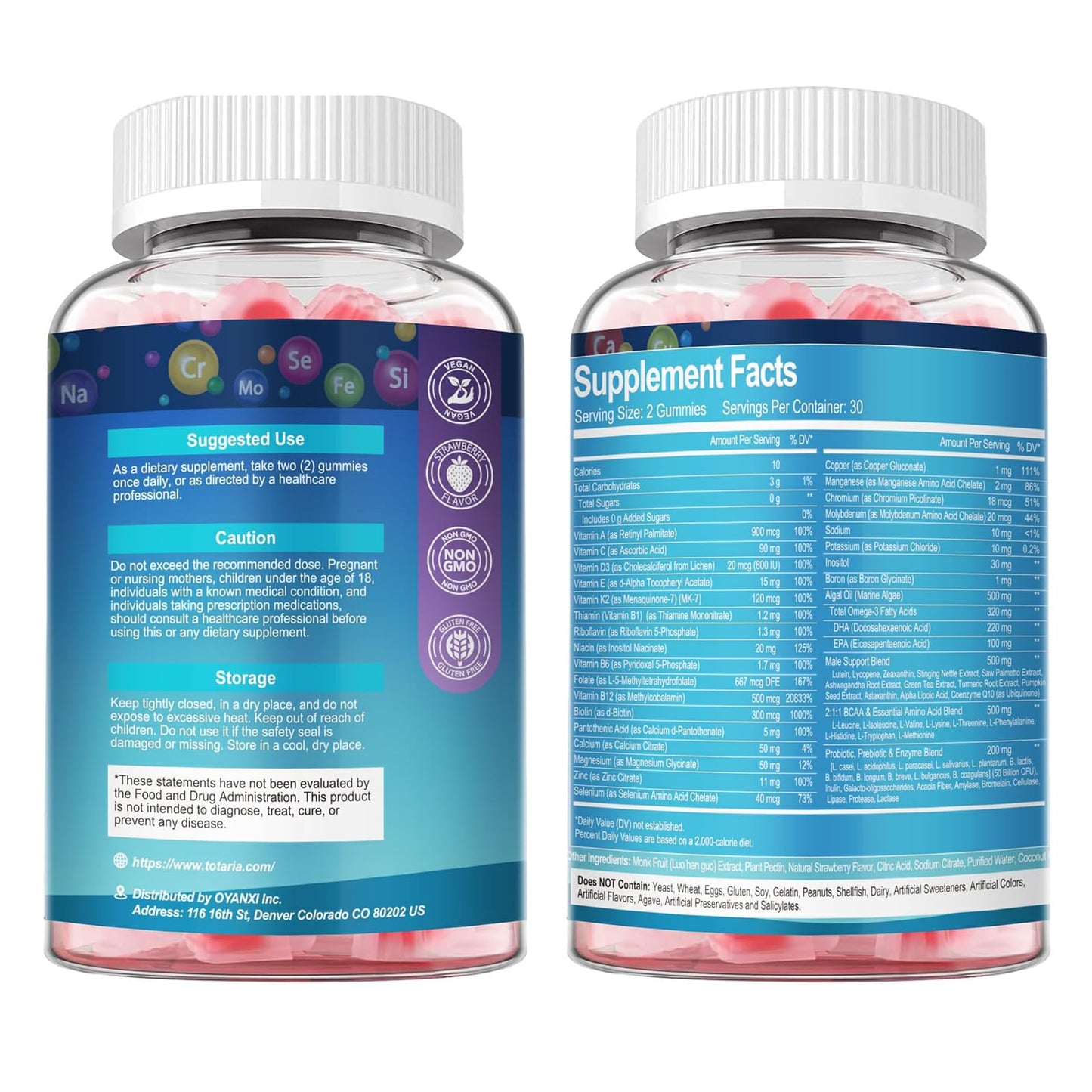 Totaria Sugar Free Multivitamin for Men with Omega 3, Probiotics, Mens Multivitamins Gummies w/Methylated B Complex, EAAs, Lycopene, Zinc, for Daily Energy, Immune, Heart, Iron Free, 60 Count