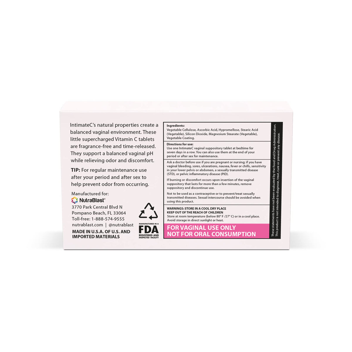 NutraBlast IntimateC Vaginal Odor Suppositories | 250mg Ascorbic Acid | Supports Odor Control