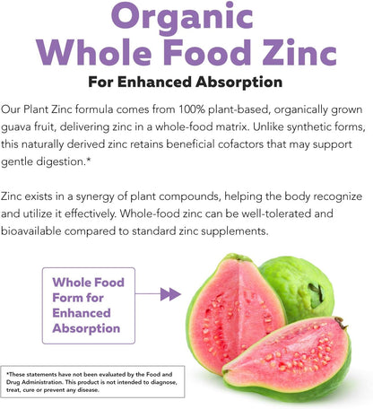 Organic Zinc 25 mg | Whole Food zinc Supplements | Derived from Organic Fruit, Elemental Zinc - Water Extracted, Vegan, GMO-Free - Essential Mineral, Antioxidant, Immune Support, Skin - 60 Servings