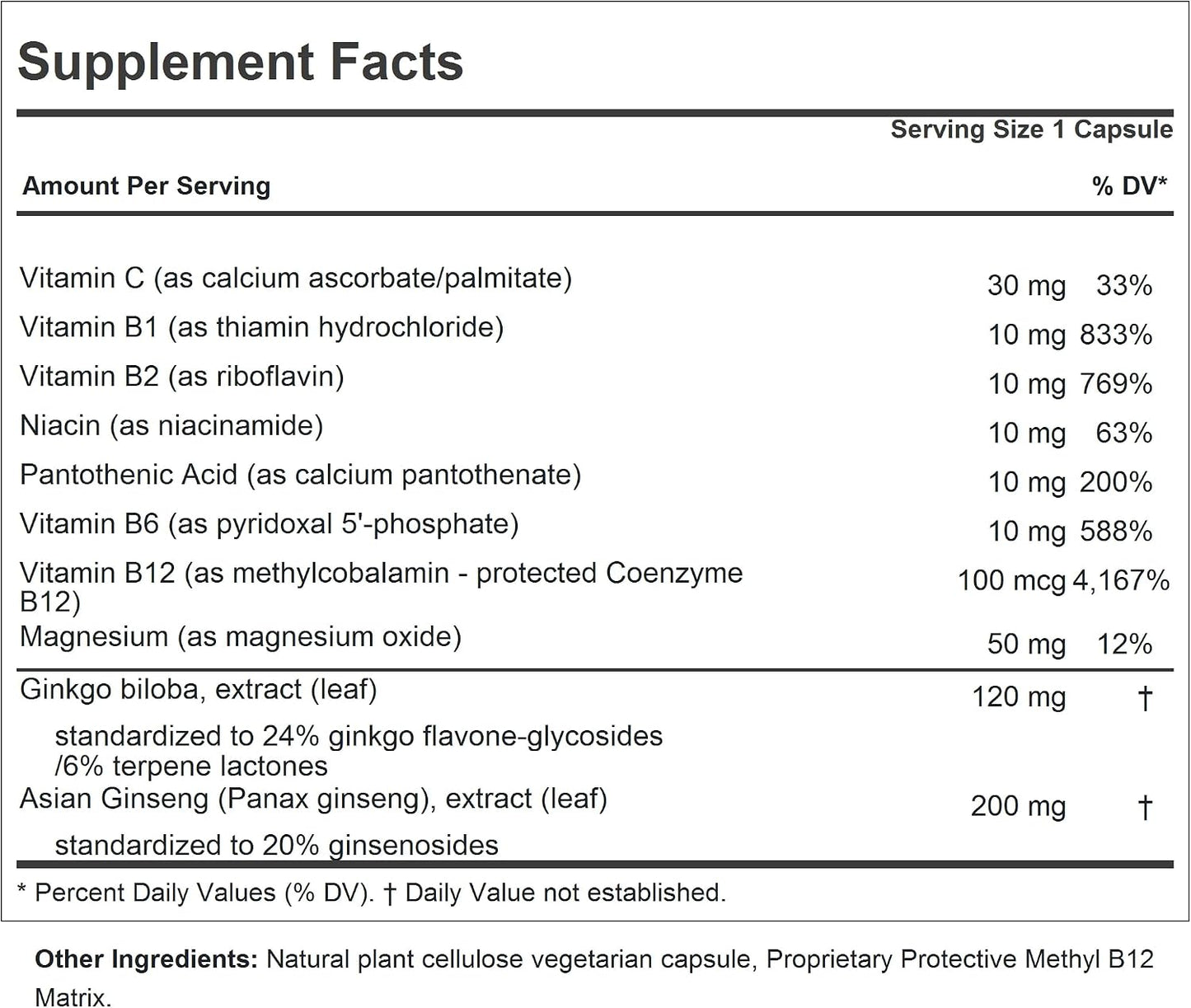 ANDREW LESSMAN Ginkgo 120 Plus Ginseng 200mg - 60 Capsules - Standardized Extract Blend to Support Brain, Memory and Cognitive Function. Adaptogen, Combats Stress and Fatigue. No Additives