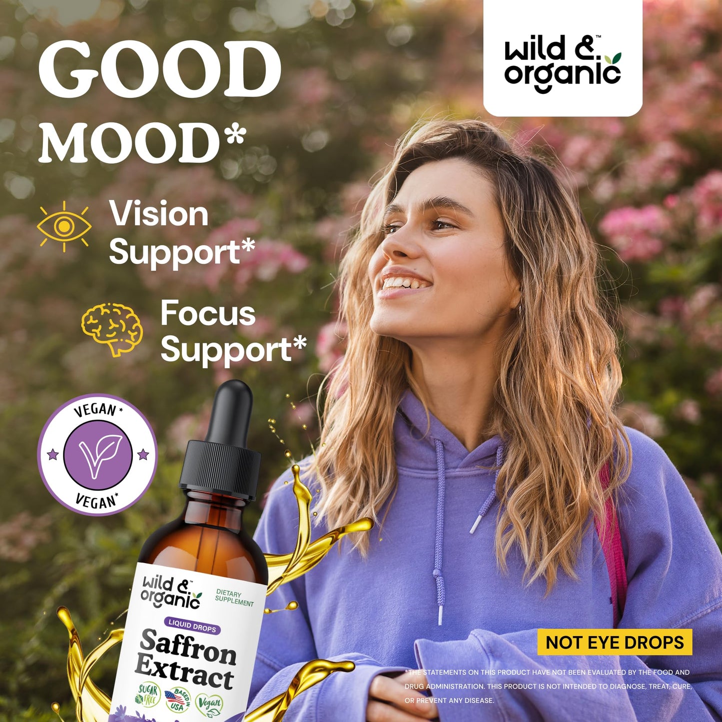 Wild & Organic Saffron Supplements 88.5 mg - Mood, Focus & Eye Support - Saffron Extract Liquid Drops - Add to Tea - 5-Month Supply - Crocus Sativus Herb - Vegan, Sugar & Alcohol-Free Tincture - 4 oz