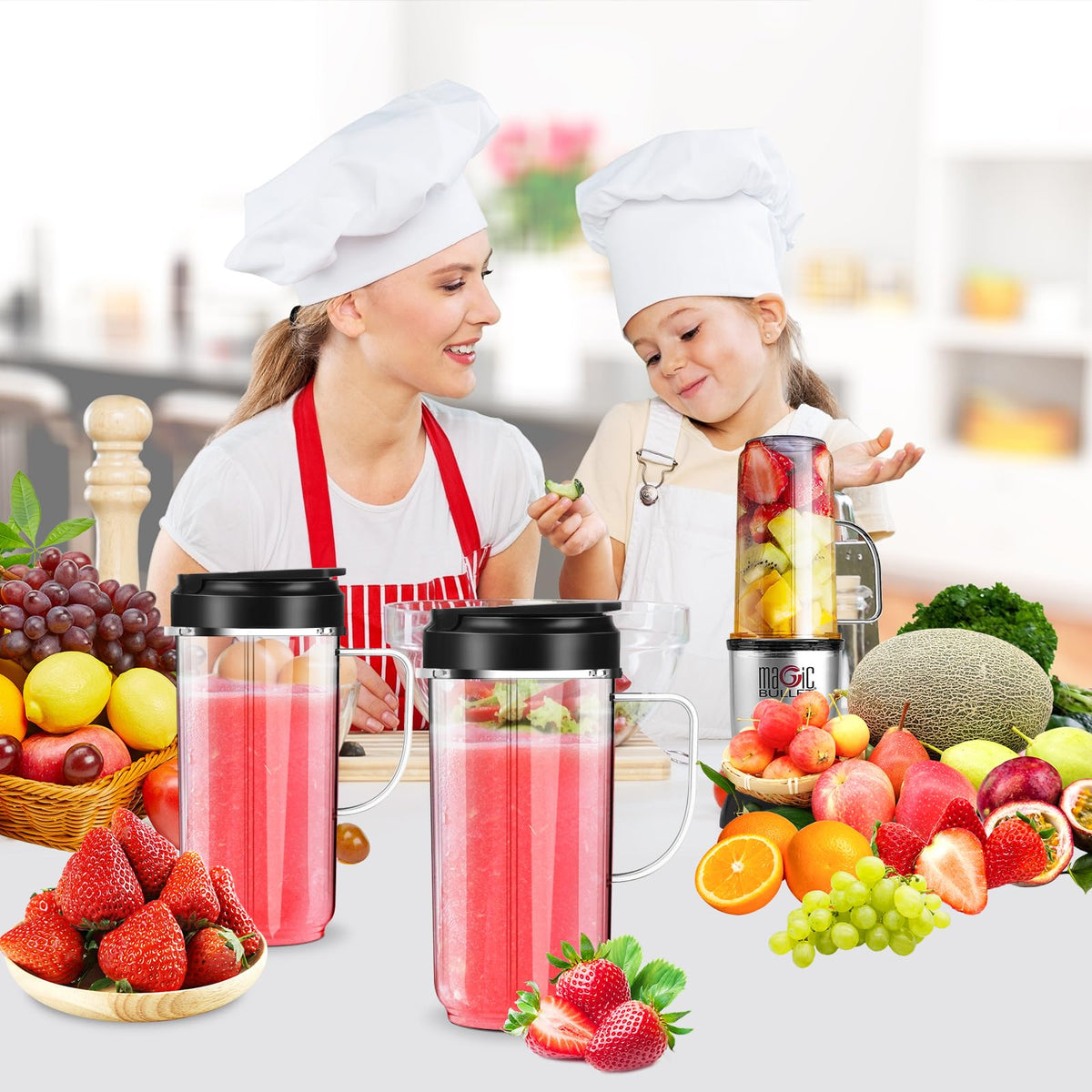 2 Pack Magic Bullet Blender Cups Tall 22oz Cup with Flip Top To-Go Lid Replacement Part
