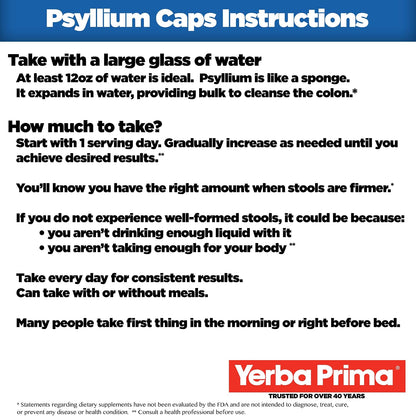 Yerba Prima Psyllium Husks Caps, 400 Capsules - Natural Fiber for Men and Women - Regularity Support Supplement