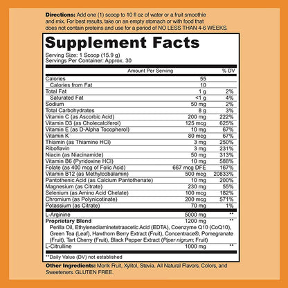 Cardio Heart Health Powder – L-Arginine Supplement 5000mg & L-Citrulline 1000mg,16.82 oz