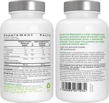 Igennus High Absorption Magnesium Citrate Gummies with L-Theanine & B6, Calm & Nervous System Support for Adults & Kids, Sugar-Free, Clean Ingredients & Vegan, Watermelon Flavor, 45-90 Servings