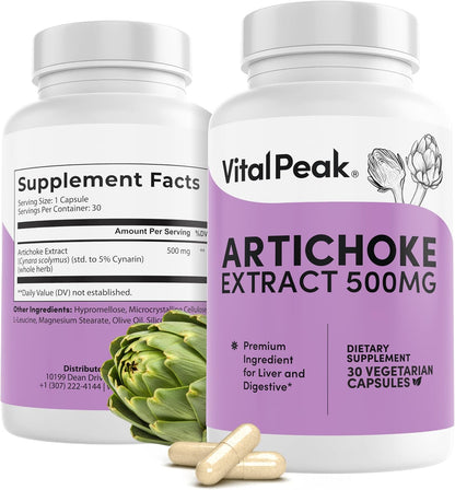 Artichoke 500 mg Supplement - Potent Artichoke Extract Capsules for Liver Health & Digestive Support - Artichoke Leaf Extract Promotes Energy & Focus - 30 Capsules