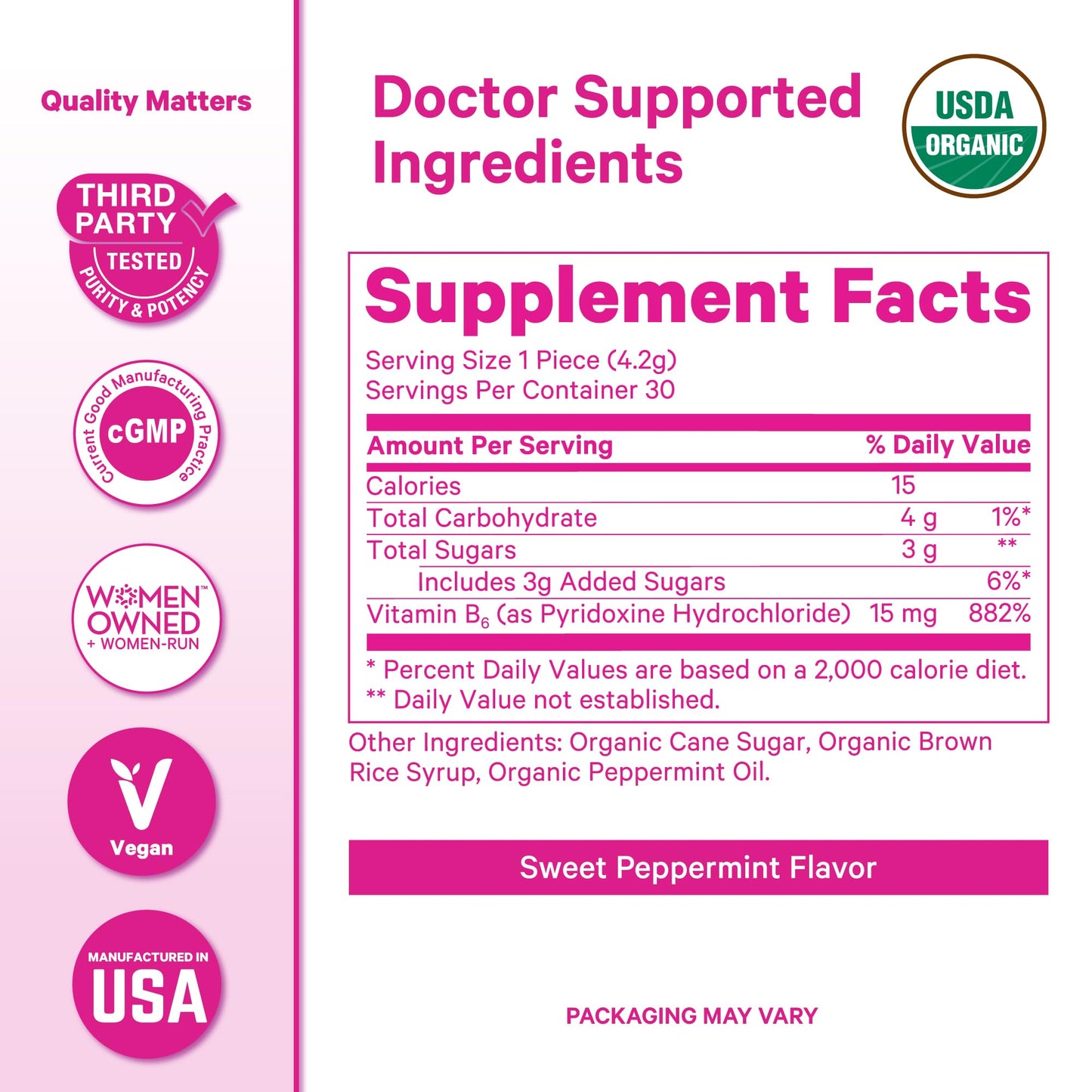 Pink Stork Organic Peppermint Sweets, Peppermint, 30 Candies | Morning Sickness Support, Motion Sickness Support, Added Vitamin B6, 1st Trimester Pregnancy Must Haves, Wrapped