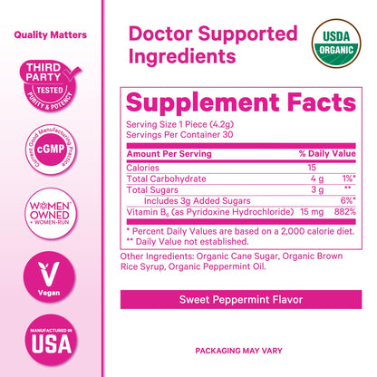 Pink Stork Organic Peppermint Sweets, Peppermint, 30 Candies | Morning Sickness Support, Motion Sickness Support, Added Vitamin B6, 1st Trimester Pregnancy Must Haves, Wrapped