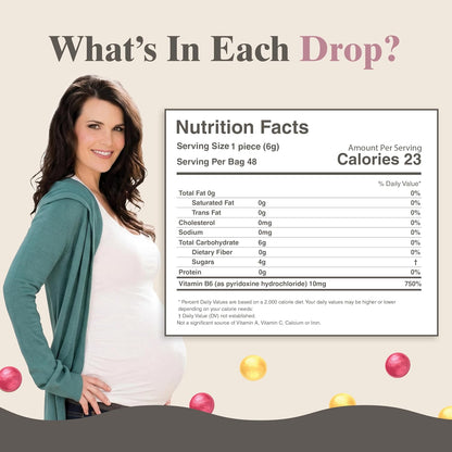 Three Lollies Preggie Drops Plus - 48 Lozenges - Ease Morning Sickness During Pregnancy, Natural, Sour Lozenges for Nausea With Vitamin B6, Sour Lemon & Raspberry Flavors