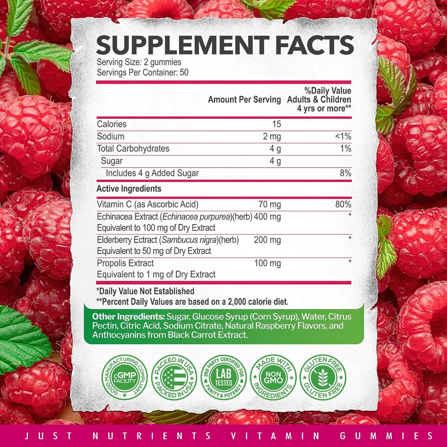 Elderberry 200mg Gummies with Vitamin C, Echinacea, Propolis (100 count) | Immune Support for Adults & Kids - Maximum Strength, Great Tasting Raspberry Flavor - Gluten-Free, Vegan