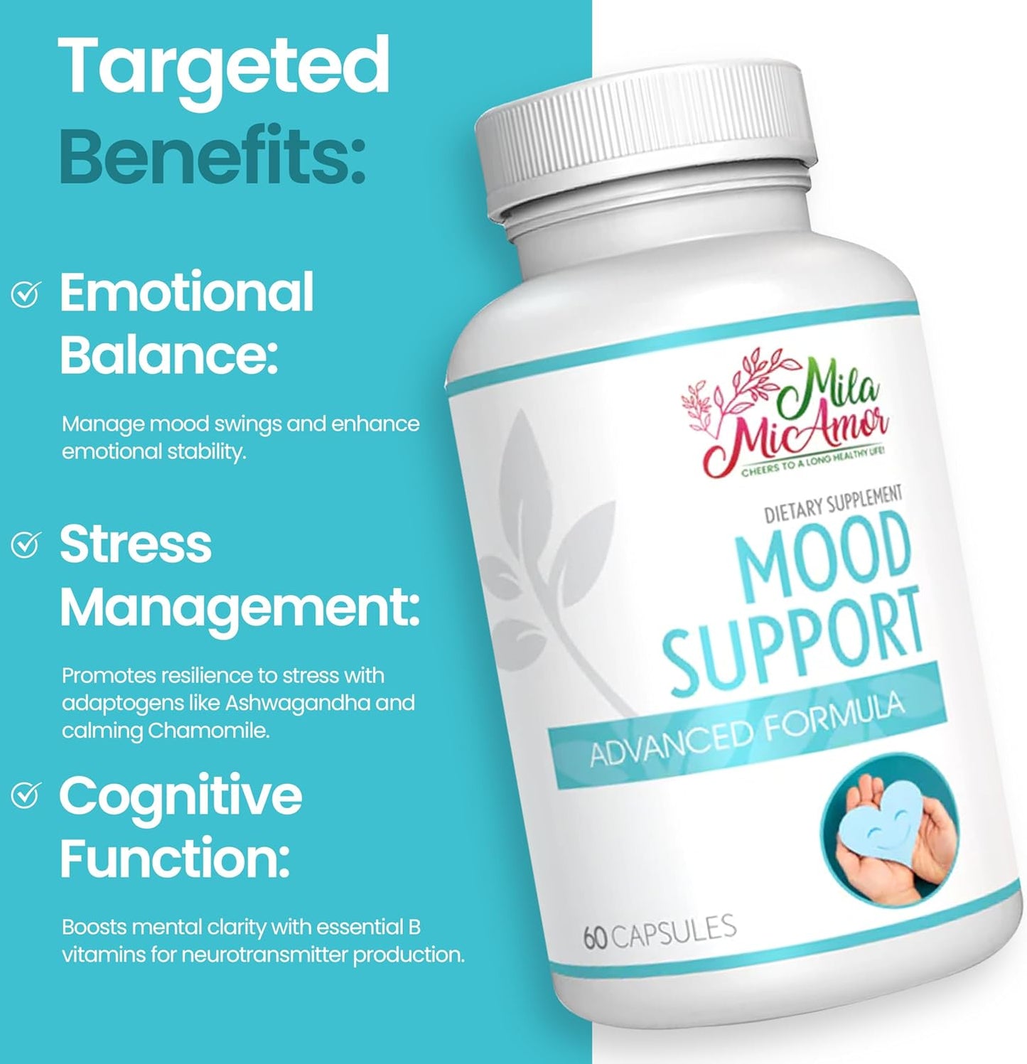Mood Support Supplement – Ashwagandha, St. John’s Wort, Chamomile & B Vitamins for Stress Relief, Emotional Balance & Relaxation – Scientifically Backed Formula – 60 Capsules