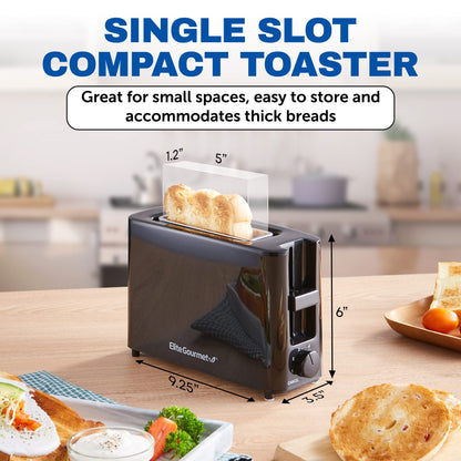 Elite Gourmet ECT118B Cool Touch Single Slice Toaster, 6 Toasting Levels & Wide Slot