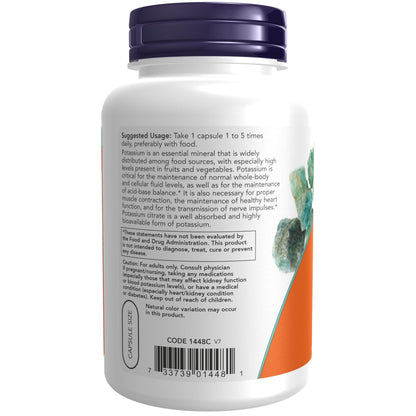 NOW Potassium Citrate 99 mg,180 Capsules