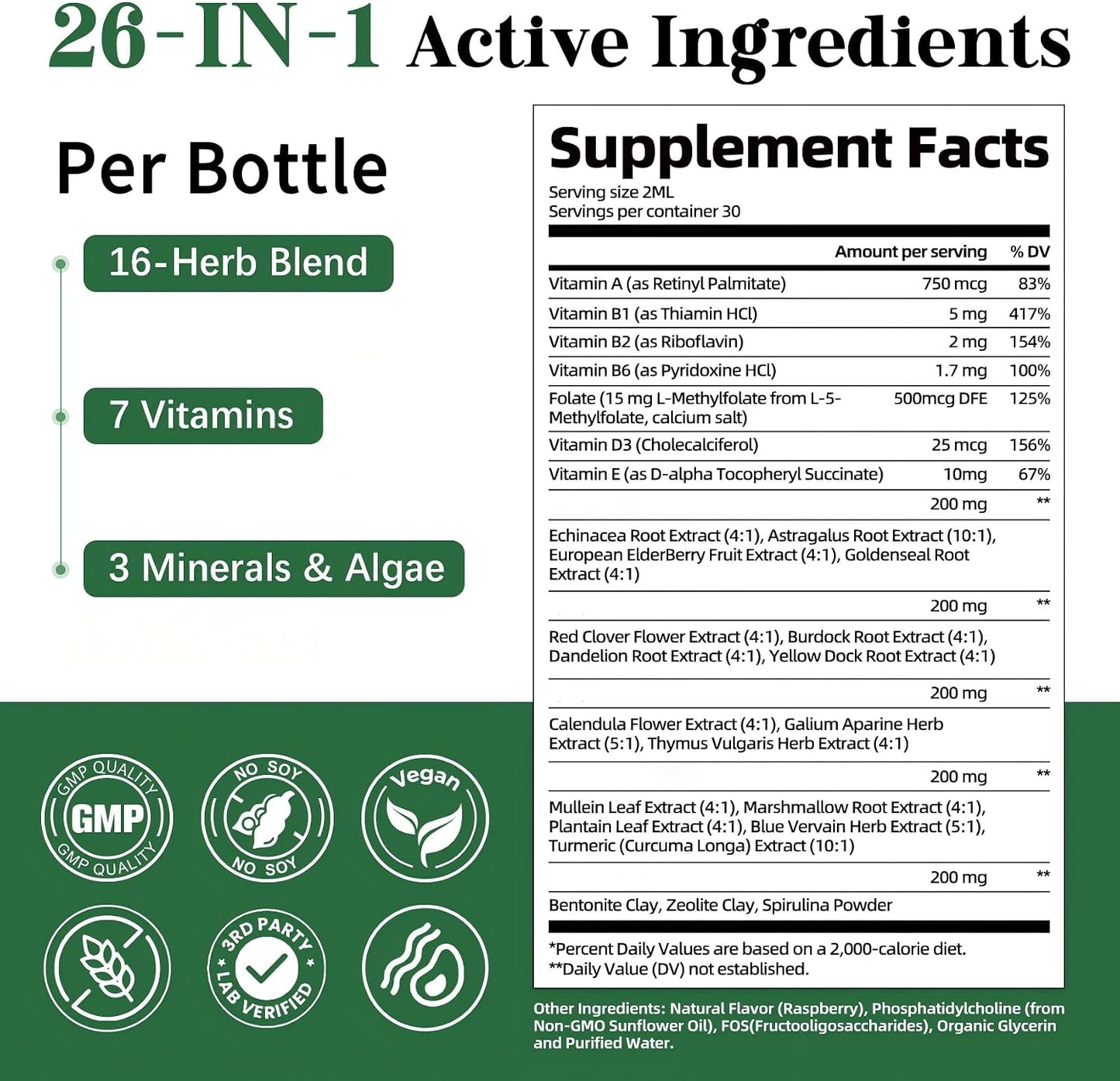 Migcopat26-in-1 Liposomal Lymphatic Drainage Drops with Turmeric, Echinacea | Vitamins, Dandelion, Zeolite, Vegan, Alcohol-Free, Raspberry Flavor, 2 fl oz
