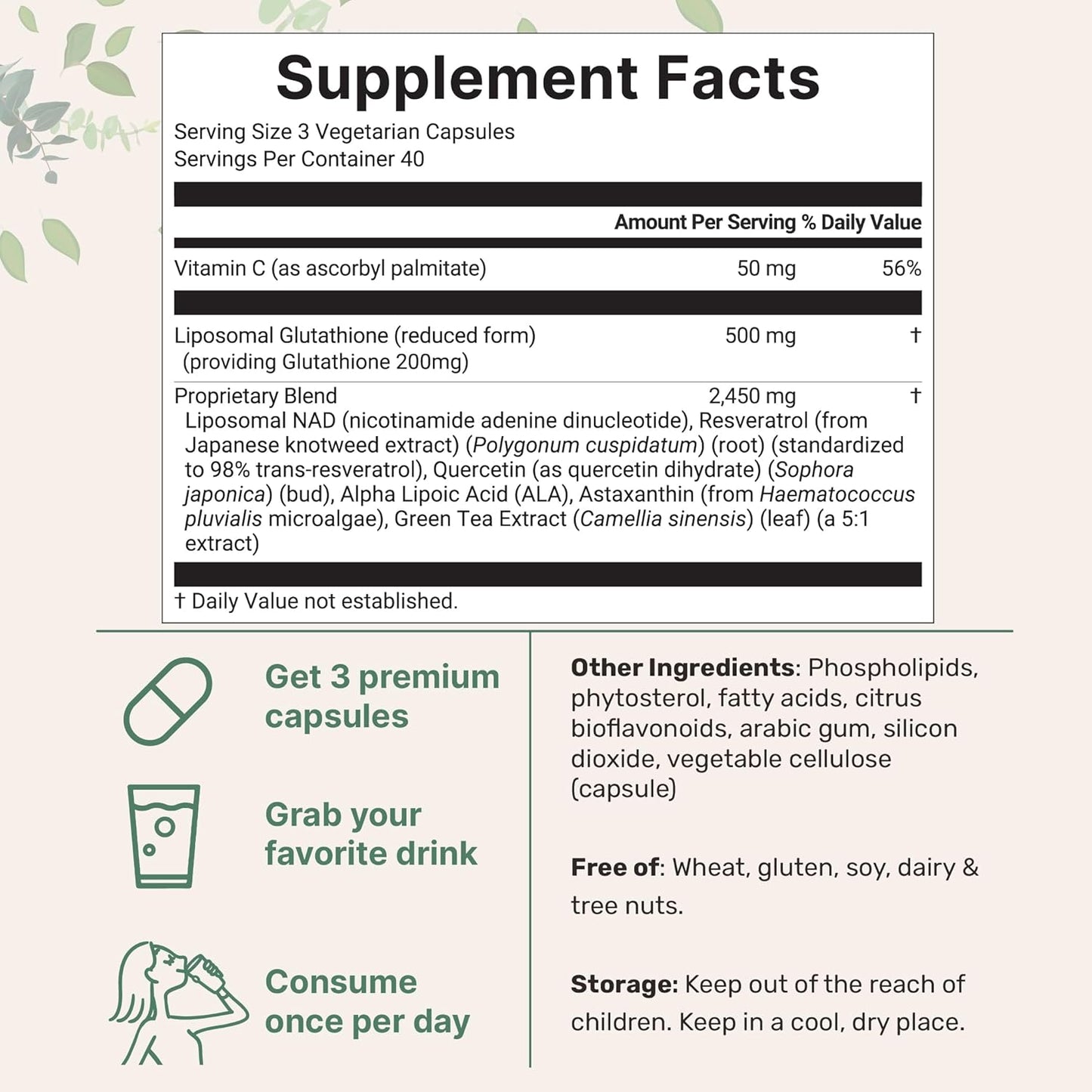Micro Ingredients Liposomal Reduced Glutathione Complex 3,000mg - 8‑in‑1 Advanced Glutathione Supplement with NAD, Resveratrol, Quercetin, Alpha Lipoic Acid & Vitamin C - 120 Vegetarian Caps