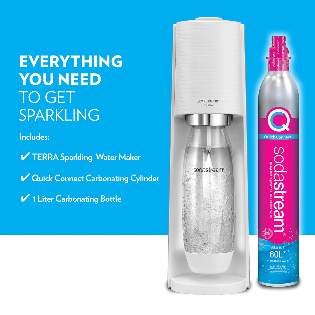 SodaStream Terra Sparkling Water Maker (White) with CO2, DWS Bottle and Bubly Drop