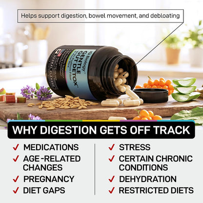 Gut Health Supplement - Herbal Regularity Support with Probiotic & Fiber | Psyllium Husk, Aloe Vera & Cascara Sagrada - Digestive, Gentle Cleanse & Bowel Movement Regularity - 60 Capsules