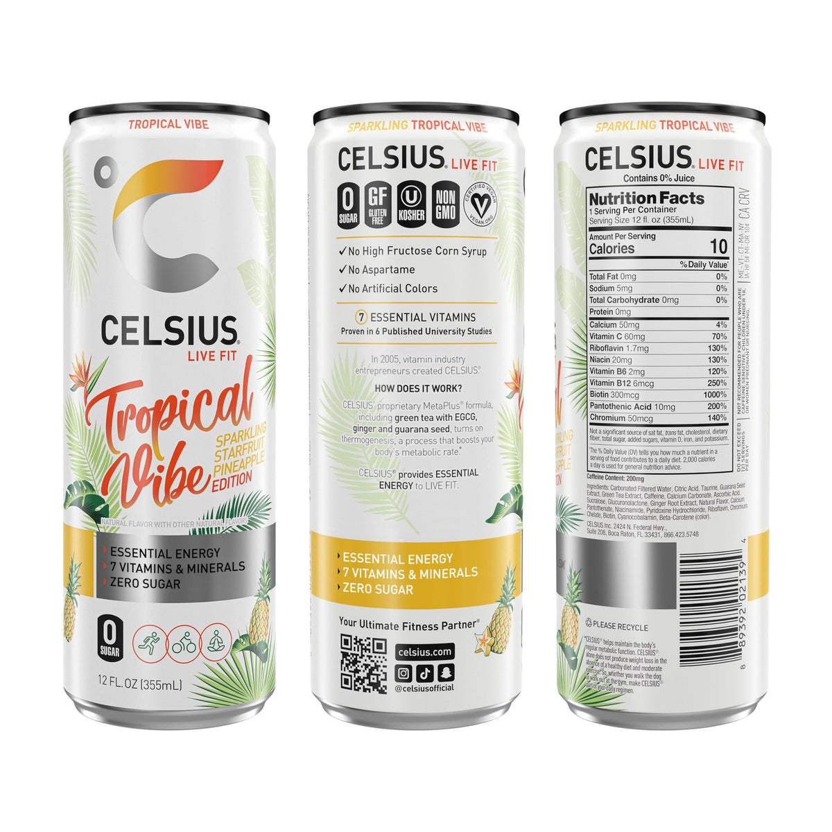 CELSIUS RETRO VIBE Sparkling Sherbet Slush, Sugar Free Energy Drink, 12 Fl Oz (Pack of 12)