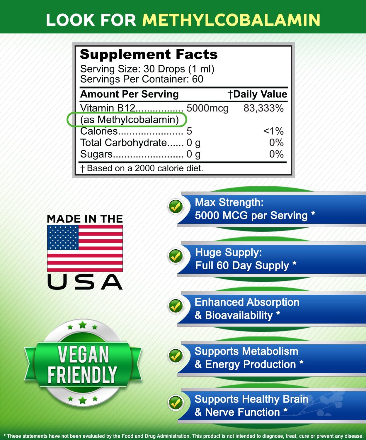 aSquared Nutrition Vitamin B12 Sublingual Liquid Drops - 5000 MCG Supplement with Methylcobalamin (Methyl B-12) - Max Absorption B 12 to Increase Energy - Vegan Friendly - 2 fl oz