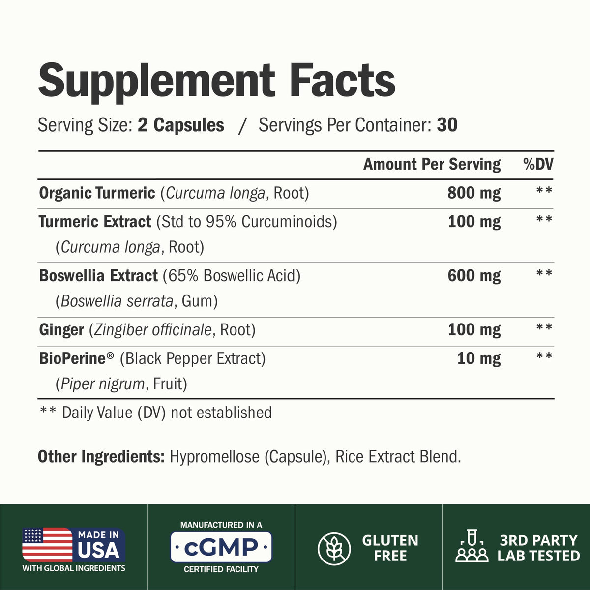 Turmeric Boswellia Supplement w/Ginger – Gut Friendly Joint Supplement 60Ct