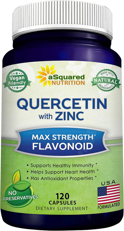 Quercetin with Zinc Supplement - 1000mg Per Serving - 120 Capsules | Quercetin Dihydrate with Zinc & Black Elderberry - Max Strength Powder Complex Pills to Help Improve Immune Response