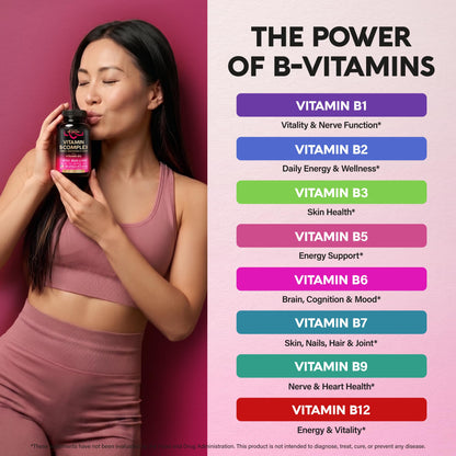 Vitamin B Complex for Men & Women - Made in USA - 11-in-1 B-Complex: B1, B2, B3, B5, B6, B7, B8, B9, B12 with Vitamin C, Choline, Inositol - Energy, Brain & Heart Support Supplement, 60 Vegan Capsules