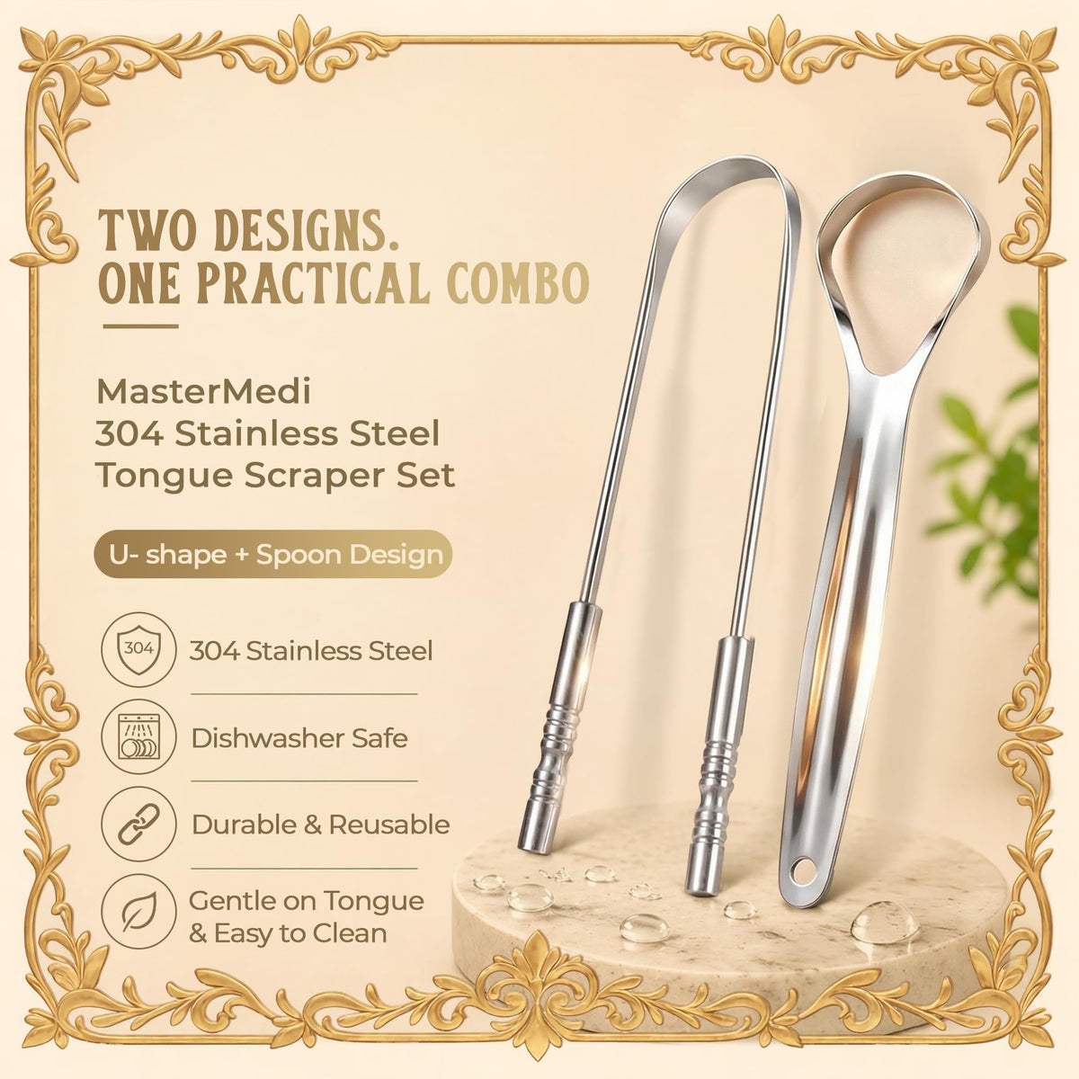 MasterMedi Tongue Scraper for Adults with Multicolor Travel Cases (2 Pack), 100% Stainless Steel, Reduce Bad Breath, Tongue Scrubber, Easy to Use, Tongue Cleaner for Oral Care & Hygiene