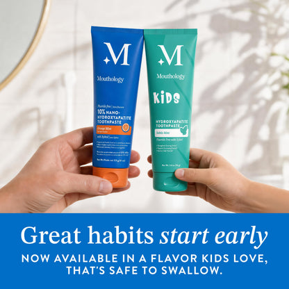 Mouthology 10% Nano Hydroxyapatite Toothpaste Fluoride Free, Whitening*, Rod Shaped nHA, Xylitol Toothpaste for Adults, Enamel Care*, Sensitive Teeth*, SLS Free, Mint 4oz (USA Made) Package May Vary