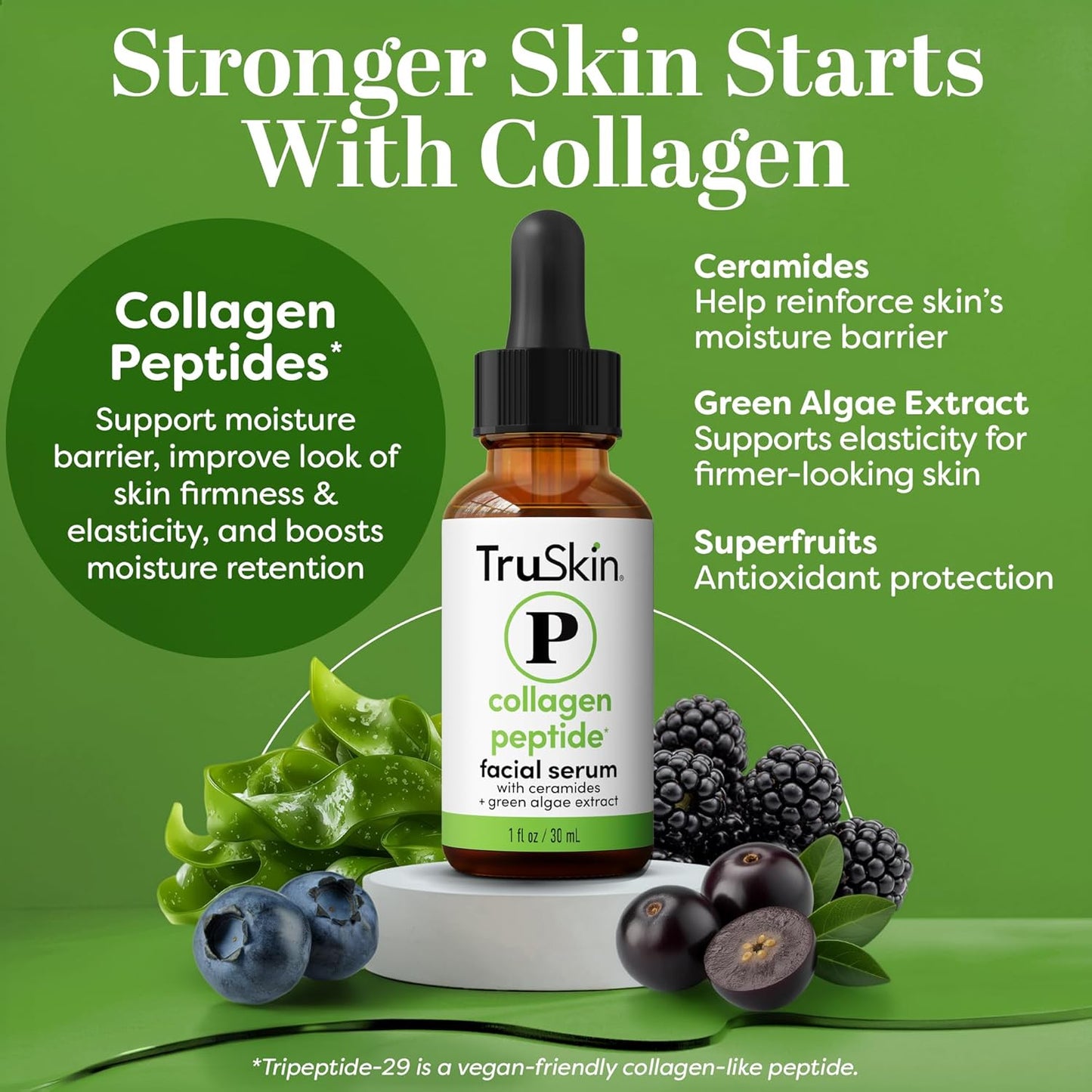 TruSkin Peptide Serum for Face with Tripeptide-29 & Ceramides, 1 fl oz | Multi-peptide formula with Ceramides helps support collagen, skin barrier & firmer-looking skin for smoother texture