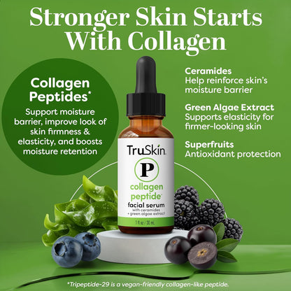 TruSkin Peptide Serum for Face with Tripeptide-29 & Ceramides, 1 fl oz | Multi-peptide formula with Ceramides helps support collagen, skin barrier & firmer-looking skin for smoother texture