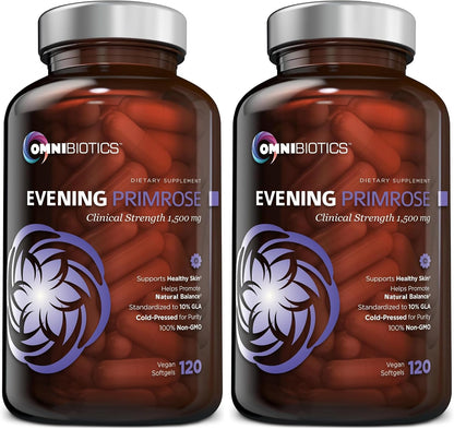 OmniBiotics Organic Evening Primrose Oil for Women – Clinical Strength 1500mg per Capsule, 10% GLA, Cold-Pressed, Non-GMO, Hormone Balance for Women – 120 Vegan Softgel Capsules (Pack of 2)