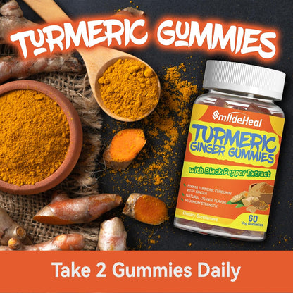 Turmeric Curcumin Gummies 500mg, with Turmeric Root Extract 120 Count | Turmeric Curcumin Gummies 500mg, with Turmeric Root Extract, Ginger Root, Black Pepper Extract, 60 Count (Pack of 2)