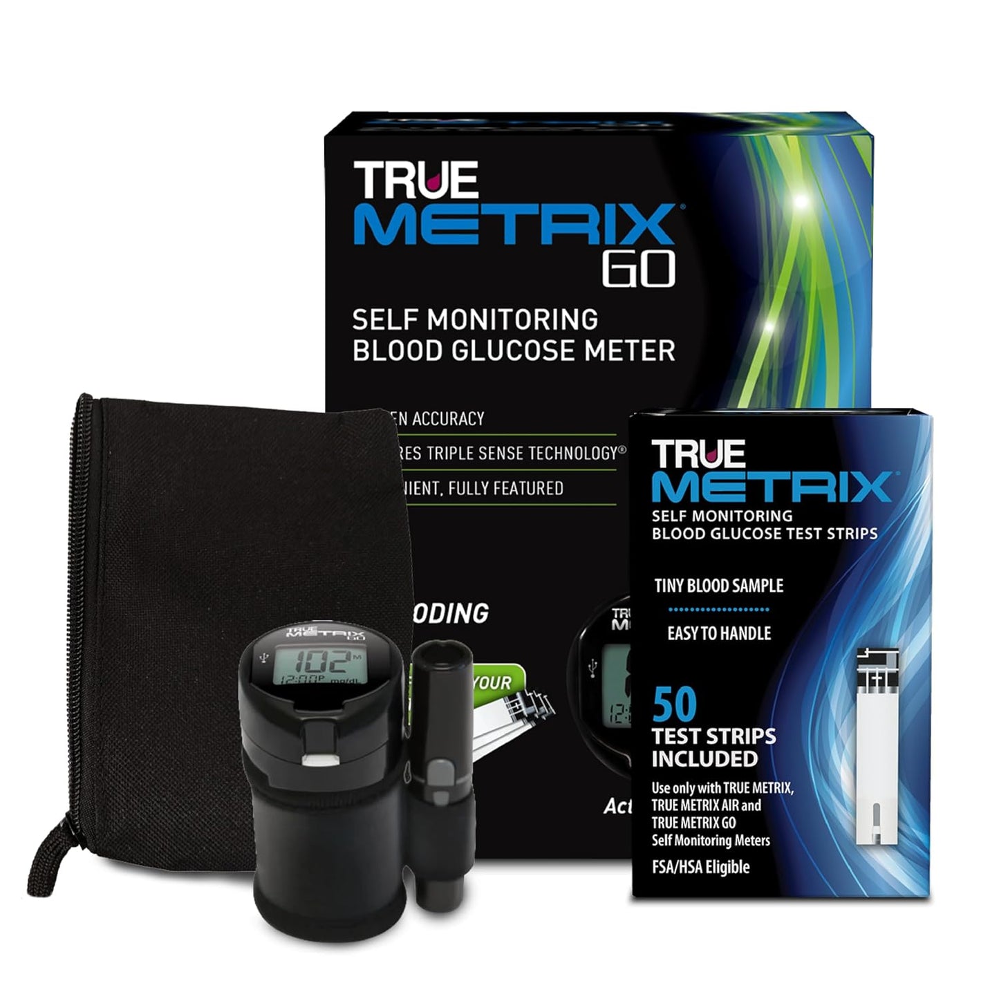 TRUE METRIX GO Meter Value Kit, Blood Glucose Monitor and Testing Supplies | Includes Blood Glucose Meter, Case, 50 Test Strips, Lancing Device - Fast, Easy Testing Supplies for Home Use and Travel