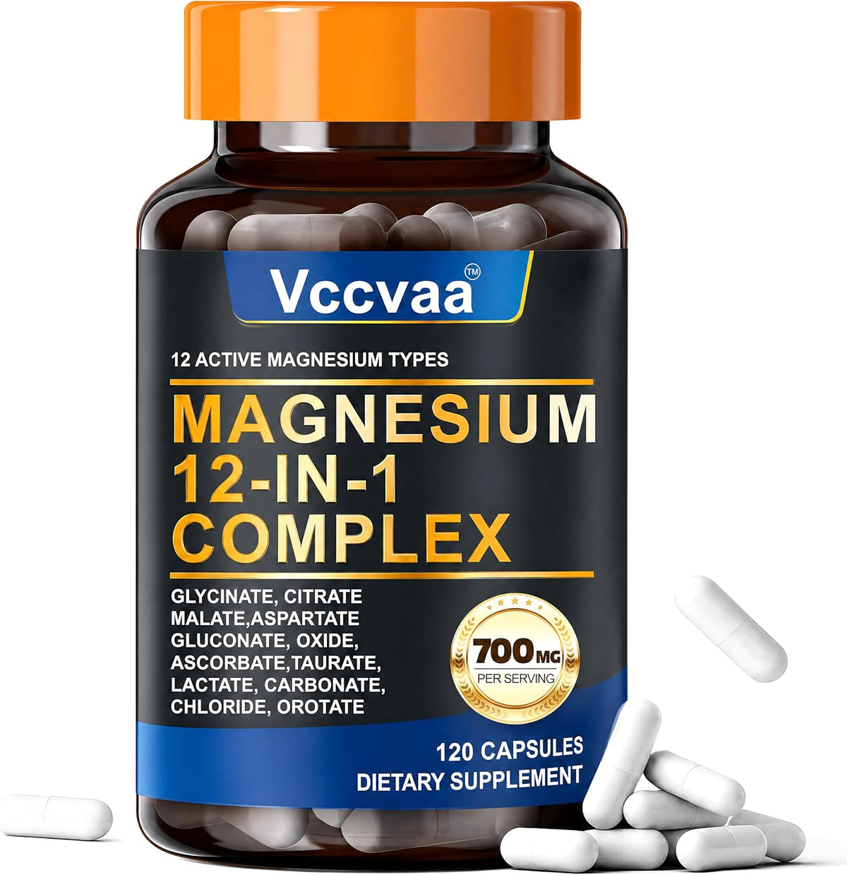 Magnesium Complex 700mg | 12-in-1 High Absorption Supplement | Glycinate, Citrate, Malate, Taurate & More | Sleep Support, Muscle Cramp Relief, Stress, Heart & Nerve Health | 120 Vegan Capsules