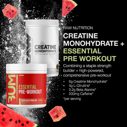 RAW Nutrition Creatine Monohydrate & Sour Watermelon Pre-Workout Powder Bundle