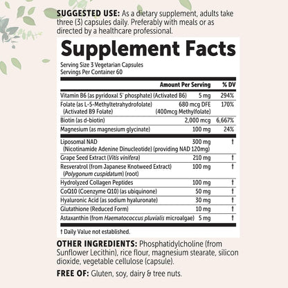 Micro Ingredients Liposomal NAD+ for Women Complex, 180 Veggie Capsules | NMN Pathway Supplement | 12-in-1 Advanced NAD Formula with Resveratrol, Hyaluronic Acid, Glutathione, & Collagen