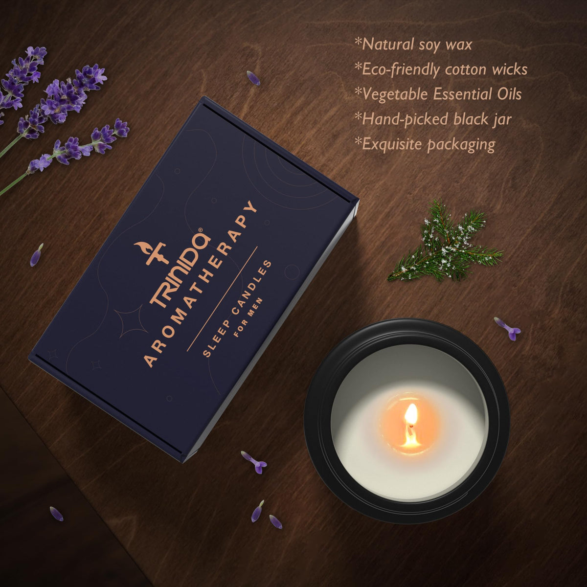 TRINIDa Large Sleep Scented Candles, Black Jar Natural Soy Candles for Home Scented, Candle Gift