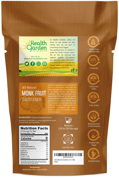 Health Garden Monk Fruit Sweetener, Golden Sugar Substitute - 2.5 lb
