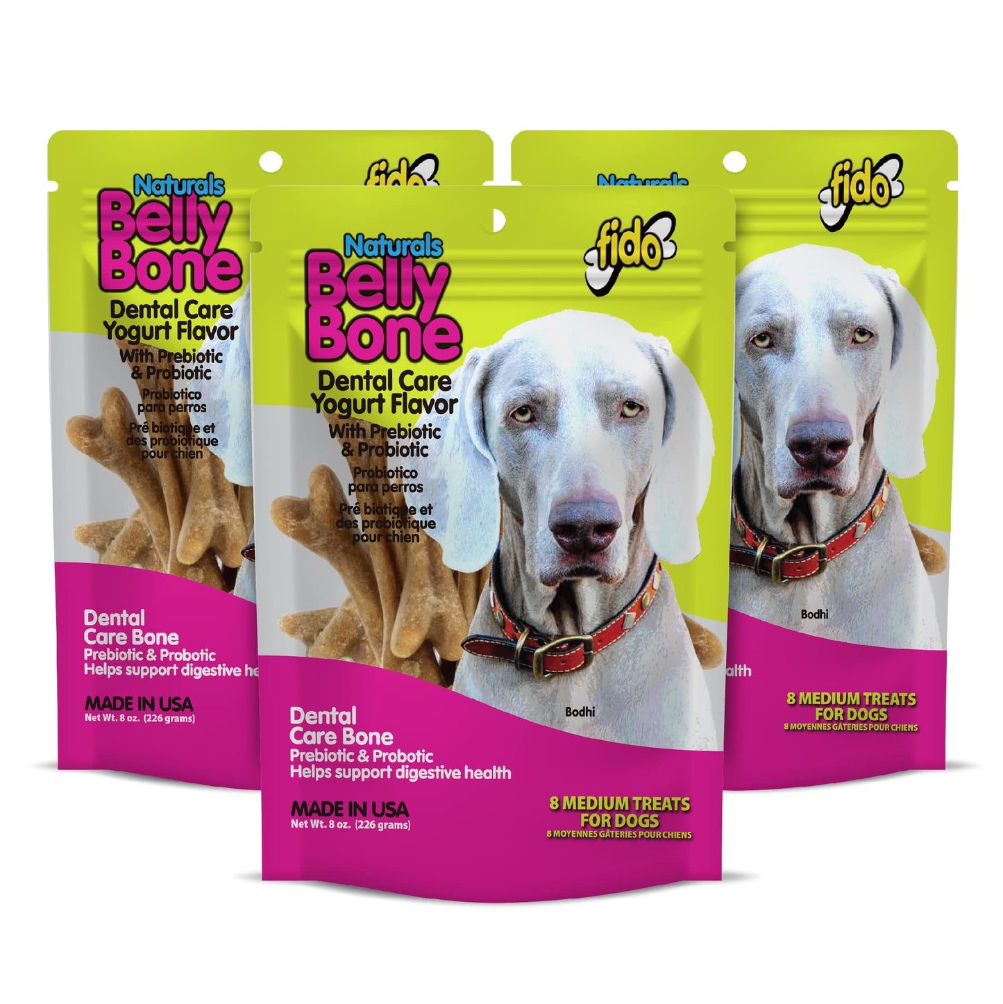 Fido Belly Bones for Dogs, Mini - 21 Count - Yogurt-Flavor Dental Treats for Small Dogs - Plaque & Tartar Control for Fresh Breath - Digestive Support - Made in USA