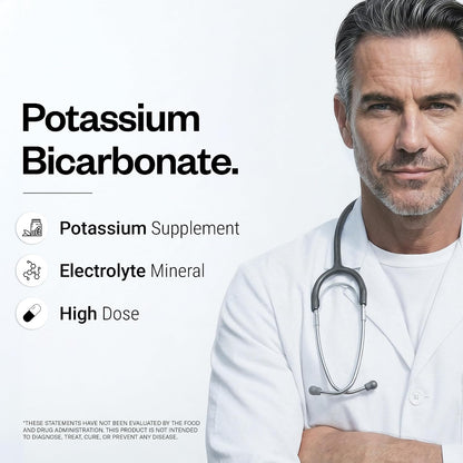 SuperSmart Potassium Bicarbonate (High Dose) - Electrolyte Mineral - pH Acid-Base Balance - Potassium Supplement | Non-GMO & Gluten Free - 120 Vegetarian Capsules