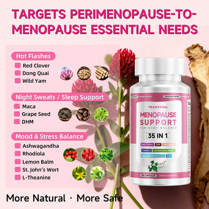 Menopause Supplements For Women, 400mg Black Cohosh 200mg DIM, 100 Capsules | 35-in-1 with Dong Quai, Ashwagandha, Red clover & Probiotics, Hormone Balance, Hot Flashes, Night Sweats & Menopause Support