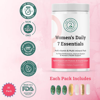 Women's Daily 7 Essentials, Adaptogen Complex, Sleep Well & Vitamin D3 + K2 Chewables Bundle