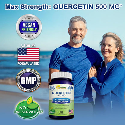 Quercetin 500mg Supplement - 200 Capsules - Dihydrate Powder Complex Pills | Max Strength Quercetin Dihydrate Supplements to Support Cardiovascular Health & Help Improve Immune Response